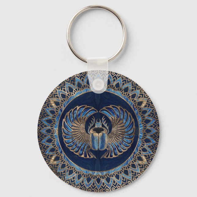 Egyptian Scarab Beetle Gold and Blue Marble Schlüsselanhänger (Vorderseite)