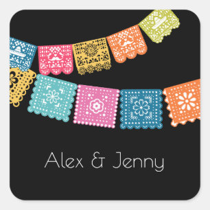 Ehe - Gastgeschenk Hochzeit Wedelpapel Picado Quadratischer Aufkleber