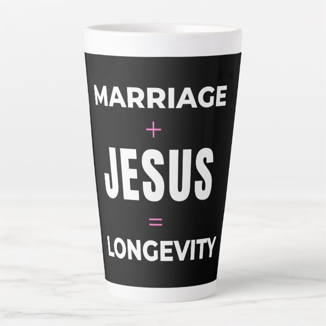 Ehe + Jesus = Langlebigkeit Milchtasse (Vorderseite)