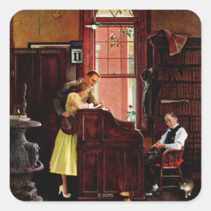Ehefähigkeitszeugnis durch Norman Rockwell Quadratischer Aufkleber