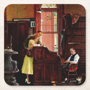 Ehefähigkeitszeugnis durch Norman Rockwell Rechteckiger Pappuntersetzer