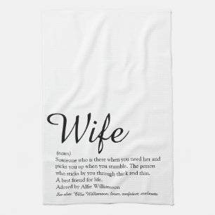 Ehefrau Definition Chic Script Schwarz und Weiß Lu Geschirrtuch