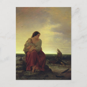 Ehefrau des Fischers am Strand Postkarte