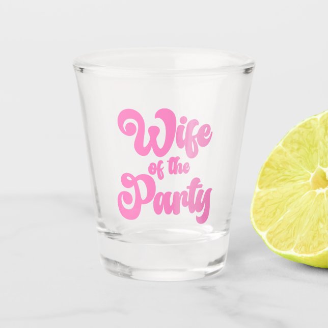 Ehefrau des Party Rosa Retro-Junggeselinnen-Abschi Schnapsglas (Vorderseite)