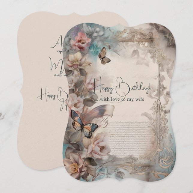 Ehefrau Geburtstag Vintage Blume und Schmetterling (Vorne/Hinten)