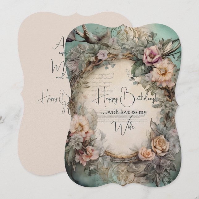 Ehefrau Geburtstag Vintage Blume und Vögel (Vorne/Hinten)
