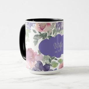 "Ehefrau, gegr. 19xx" Floral in Wasserfarbe Kaffee Tasse