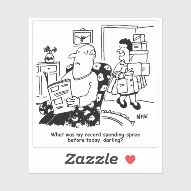 Ehefrau gibt Zuhause vom Shopping Cartoon zurück. Aufkleber (Blatt)