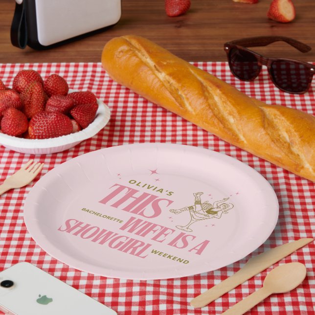 Ehefrau ist eine Showgirl-Junggesellinnen-Abschied Pappteller (Picknick)