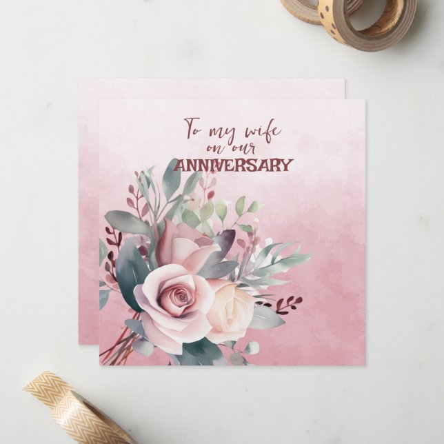 Ehefrau Jubiläum Rosen Mitteilungskarte (Vorderseite/Rückseite Beispiel)