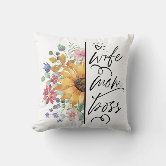 Ehefrau Mama Boss Kissen mit Blumenmuster (Vorderseite)