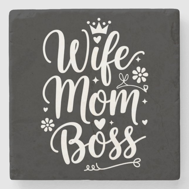 Ehefrau Mama Boss Niedliches Muttertagsgeschenk Steinuntersetzer (Vorderseite)