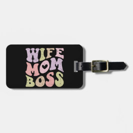 Ehefrau Mama Boss Retro Groovy Mutter Tag Schwarz Gepäckanhänger