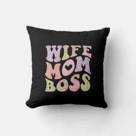 Ehefrau Mama Boss Retro Groovy Mutter Tag Schwarz Kissen