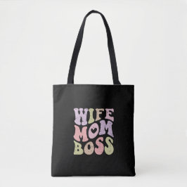 Ehefrau Mama Boss Retro Groovy Mutter Tag Schwarz Tasche