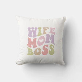 Ehefrau Mama Boss Retro Script Groovy Mutter Tag Kissen