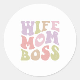 Ehefrau Mama Boss Retro Script Groovy Mutter Tag Runder Aufkleber