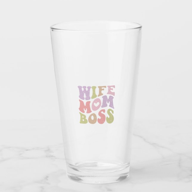 Ehefrau Mama Boss Retro Script Muttertag Glas (Vorderseite)