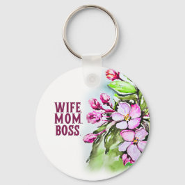 Ehefrau Mama Boss, rosa Blume Schlüsselanhänger