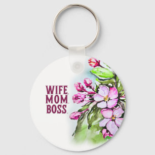 Ehefrau Mama Boss, rosa Blume Schlüsselanhänger