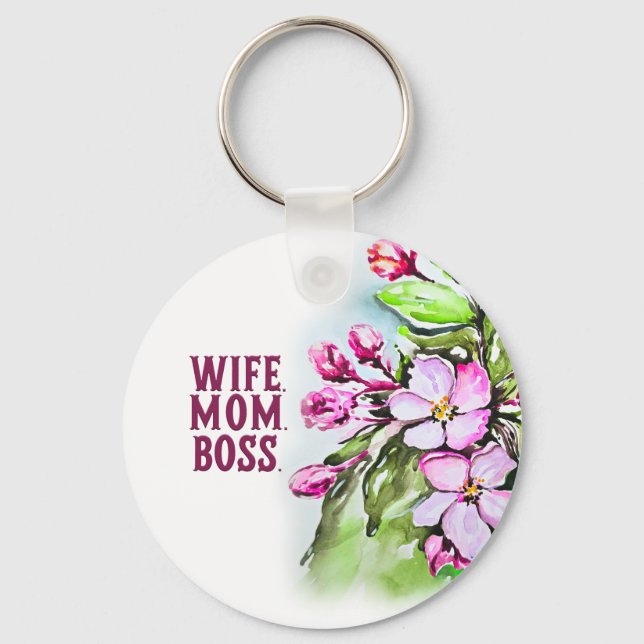 Ehefrau Mama Boss, rosa Blume Schlüsselanhänger (Vorderseite)