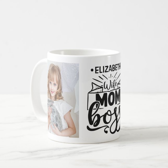 Ehefrau Mama Chef individuelle Name 2 Foto Kaffeetasse (Vorderseite Links)