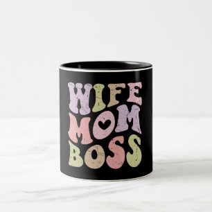 Ehefrau Mama Chef Retro Groovy Muttertag Schwarz Zweifarbige Tasse