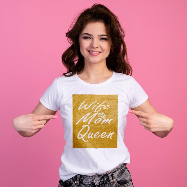 Ehefrau Mama Queen | Goldenes Glitzer T-Shirt (Von Creator hochgeladen)
