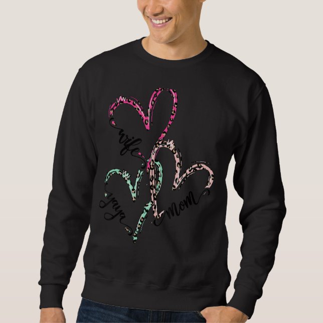Ehefrau Mama Yaya Leopard Herz Valentine Frauen Sweatshirt (Vorderseite)