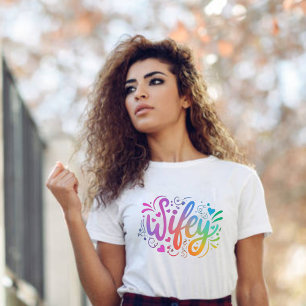 Ehefrau Modern Mehrfarbig Schrift Weiß Damen T-Shirt