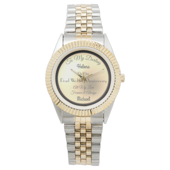 Ehefrau Pearl Wedding Anniversary personalisiert W Armbanduhr (Vorderseite)