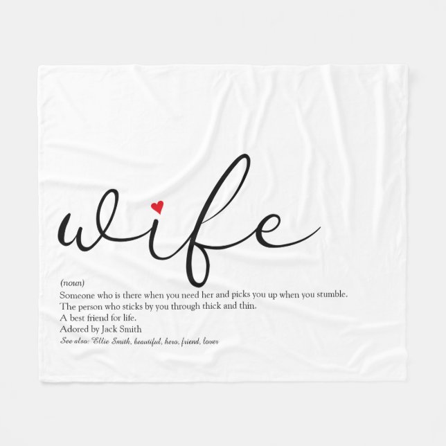 Ehefrau Red Liebe Herz Personalisiert Elegantes Sk Fleecedecke (Vorderseite (Horizontal))