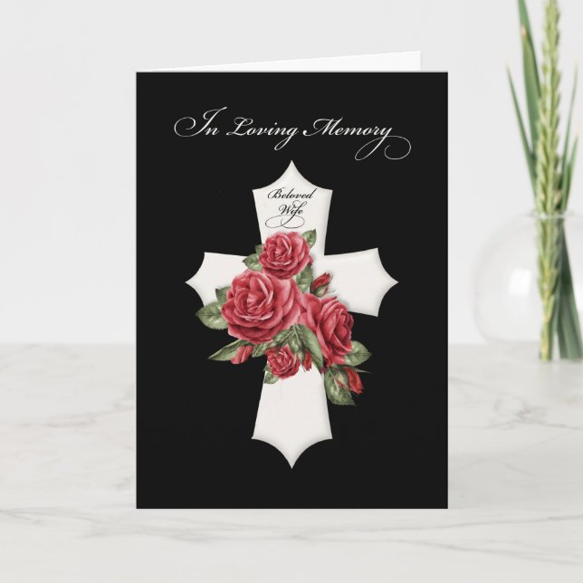 Ehefrau Religiöses Beileid Kreuz mit Rote Rosen Sc Karte (Vorderseite)
