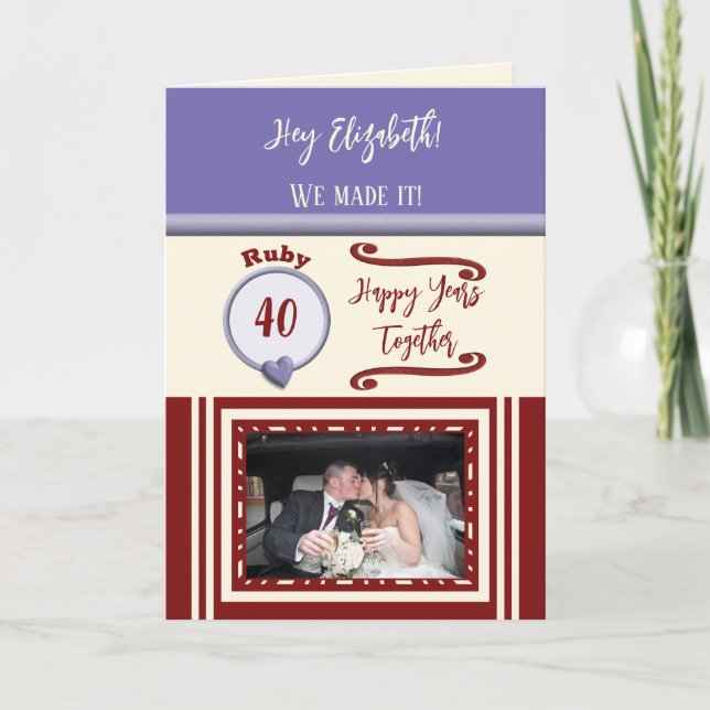 Ehefrau ruby 40 Jahre lila Foto Karte (Vorderseite)