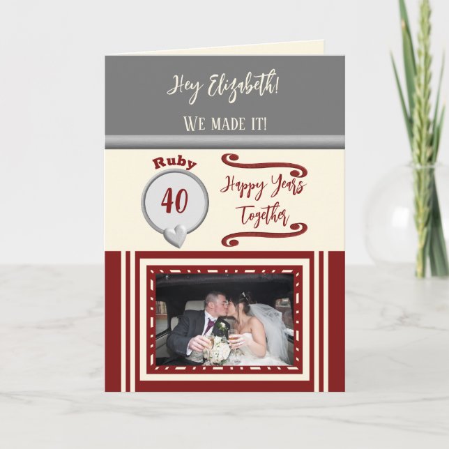 Ehefrau ruby 40 Jubiläum graues Foto Karte (Vorderseite)