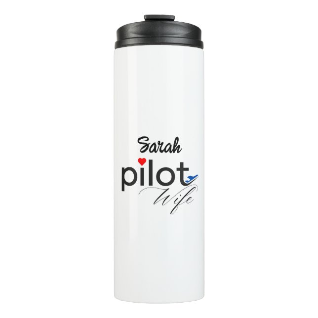 Ehefrau-Typografie und Flugzeug, einfach, Minimali Thermosbecher (Vorderseite)