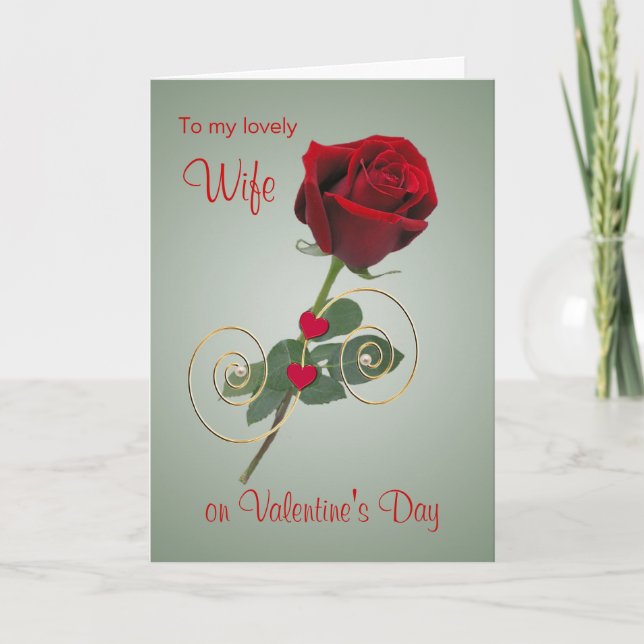 Ehefrau Valentinstag Rote Rose und Herz Karte (Vorderseite)