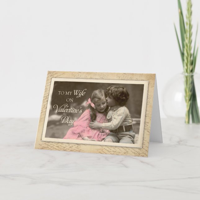 Ehefrau Valentinstag, Vintager Sweet Kiss Karte (Vorderseite)