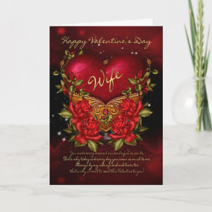Ehefrau, Valentintagskarte mit Herz und Rose Feiertagskarte