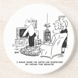 Ehefrau Versteckt die Remote-Kontrolle des Fernseh Getränkeuntersetzer