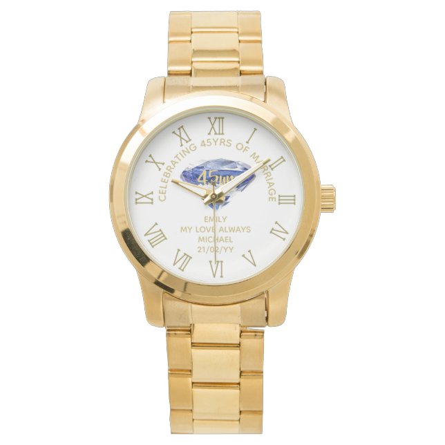 Ehefrau zum 45. Jahrestag der Hochzeit - Gedenkfei Armbanduhr (Vorderseite)