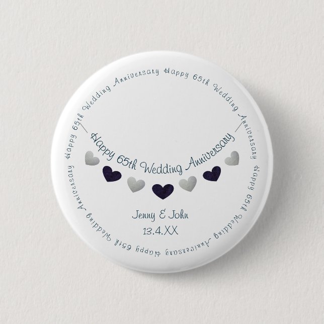Ehefrau zum 65. Saphir Hochzeitstag Button (Vorderseite)