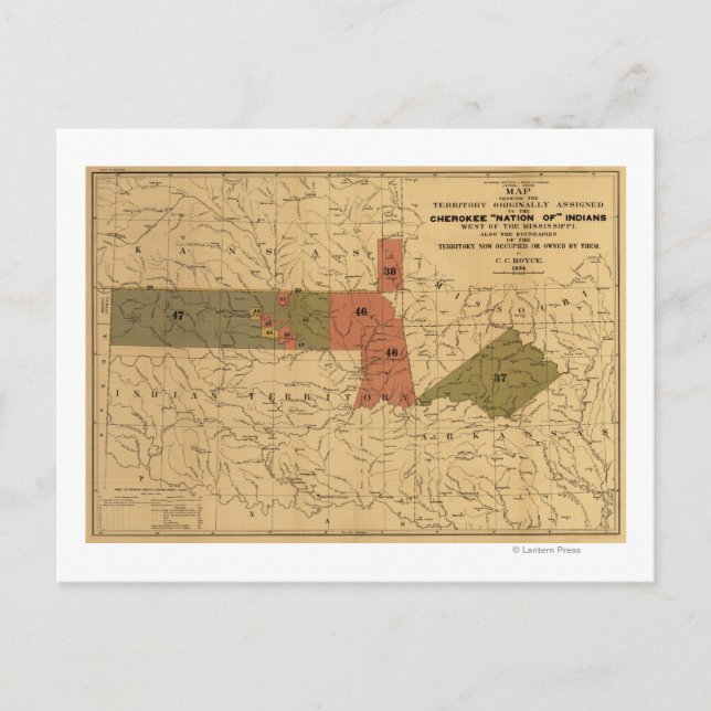 Ehemalige Grenzen von Cherokee "Nation of" Amerika Postkarte (Vorderseite)