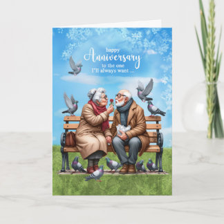 Ehemann Altes Paar auf einer Bank Hochzeit Jahrest Karte