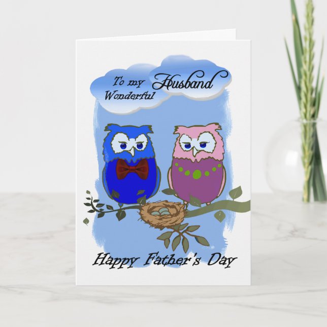 Ehemann / Fröhlicher Vatertag - Cartoon Owls Karte (Vorderseite)