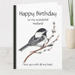 Ehemann Geburtstag Liebe mein Herz Chickadee Vogel Karte