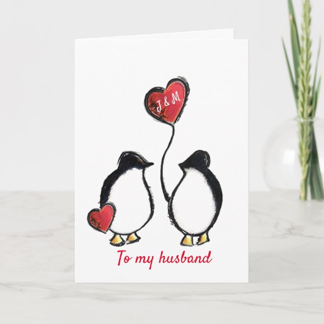 Ehemann niedlich Pinguin Weihnachten Karte (Vorderseite)