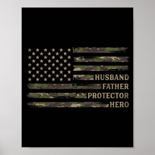 Ehemann Vater Beschützer Held Camo USA-Flagge Poster