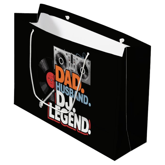 Ehemann Vater DJ Legende Große Geschenktüte (Vorderseite Schrägansicht)