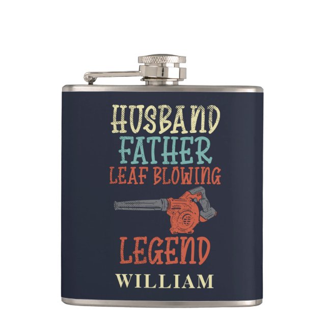 Ehemann Vater Laubbläser Legende Fall Gag Custom Flachmann (Vorderseite)